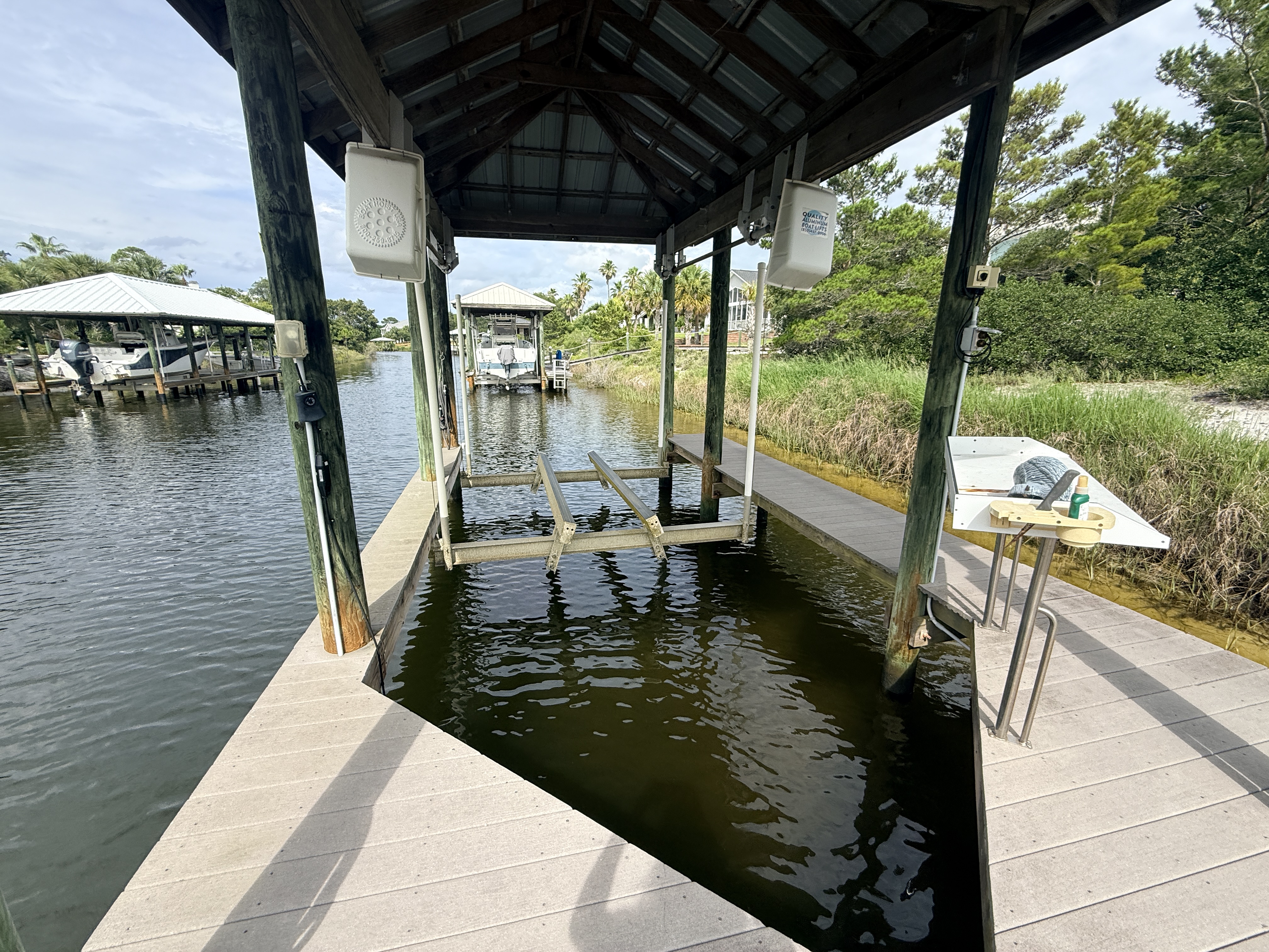 Canal Boat Lift and Covered Boat House Ono Island